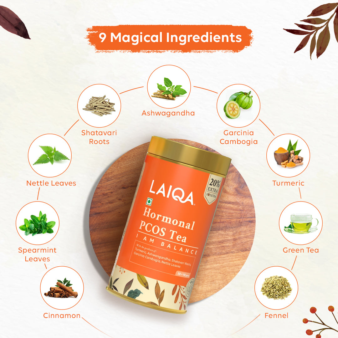 LAIQA Tea for PCOS Relief Help to Regularize Periods, Weight Management, Relief From Cramp Pains, Improve Skin Health & Immunity Magical Aroma Of Natural Herbs (60 GMS)