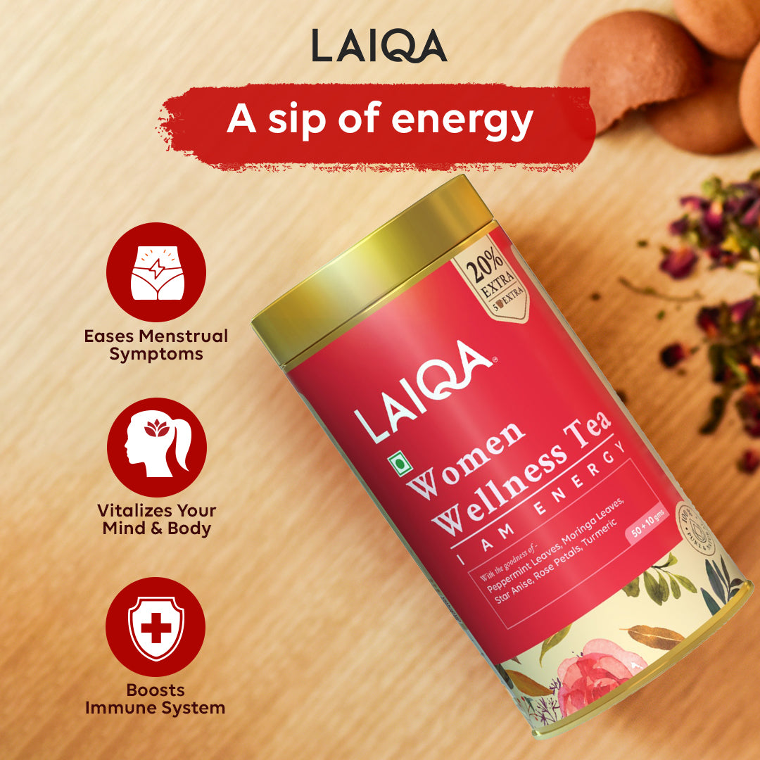 LAIQA Women’s Wellness Tea Energizing Green Tea Blend with Rose Petals & 8 Herbal Ingredients Revitalizes Mind and Body