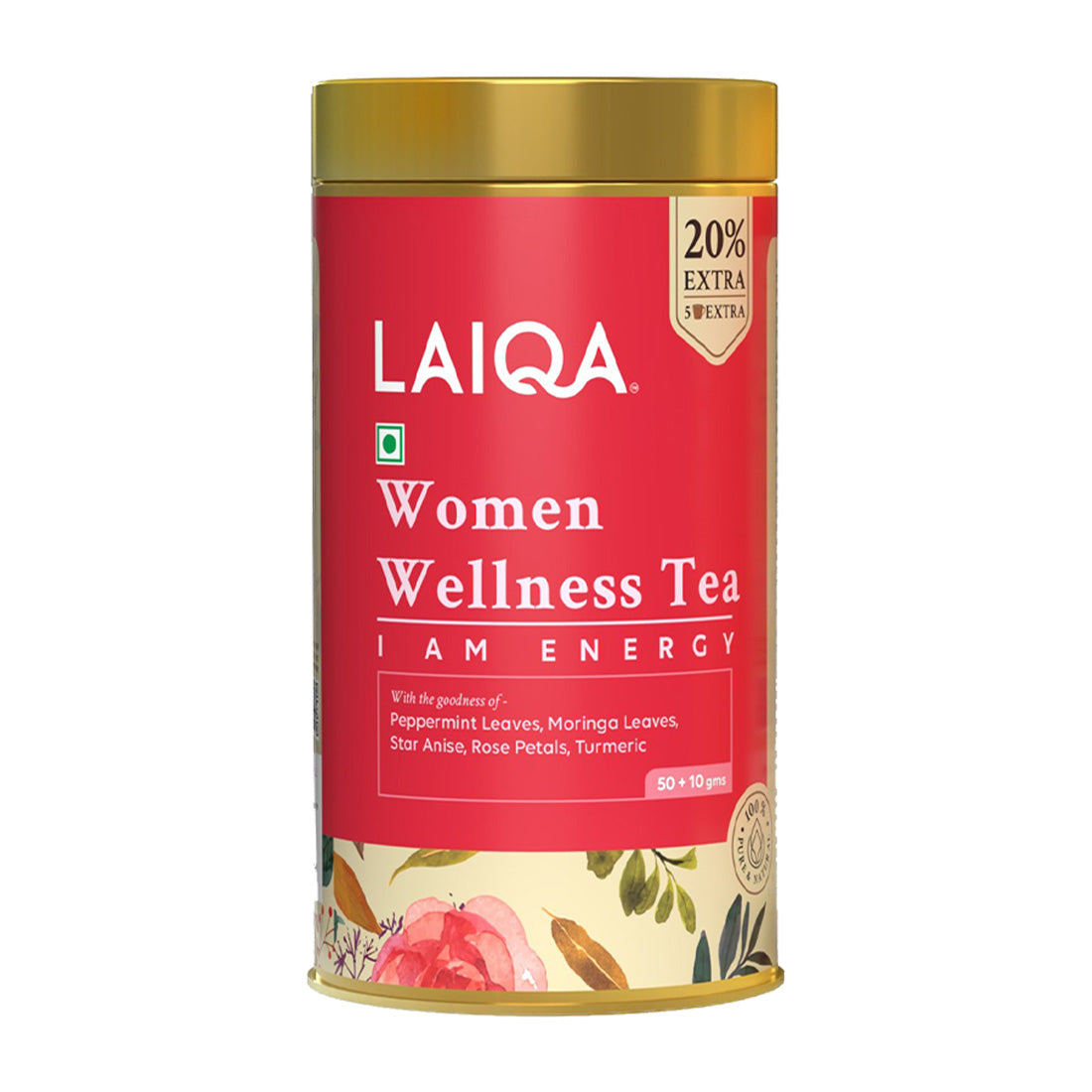 LAIQA Women’s Wellness Tea Energizing Green Tea Blend with Rose Petals & 8 Herbal Ingredients Revitalizes Mind and Body