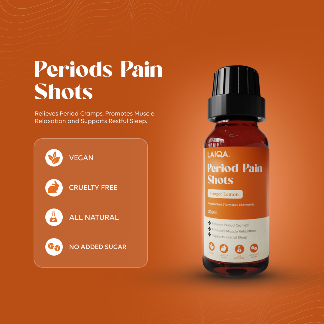 LAIQA Period Pain Shots Ginger Lemon Flavor | Quick, Natural Relief for Menstrual Cramps